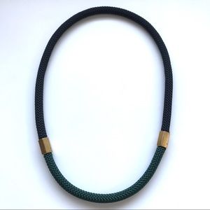 Black + forest green statement necklace with brass hexagonal pieces